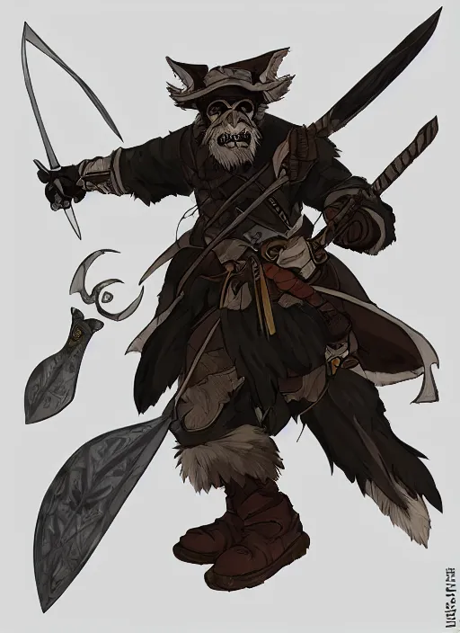 Image similar to bugbear ranger, black beard, dungeons and dragons, hunters gear, character design on white background, by makoto shinkai