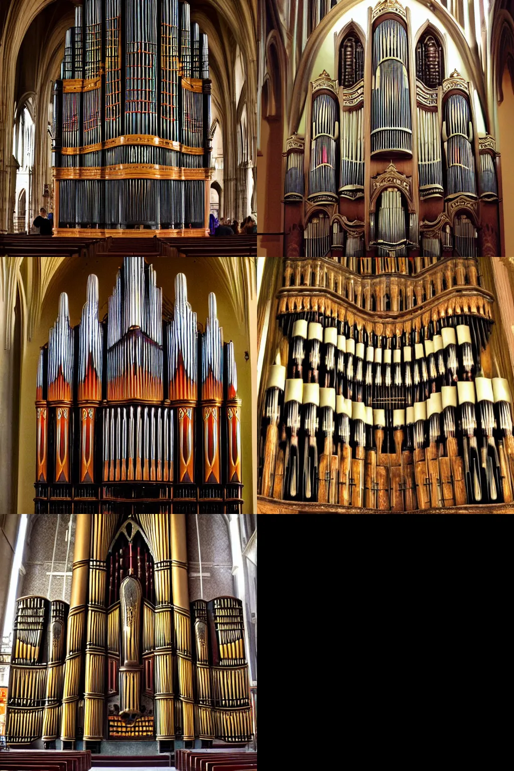 Prompt: a pipe organ the size of a cathedral played by a humanoid lizard