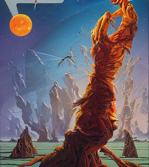 Image similar to masterpiece book cover illustration by the great famous sci - fi artist michael whelan.