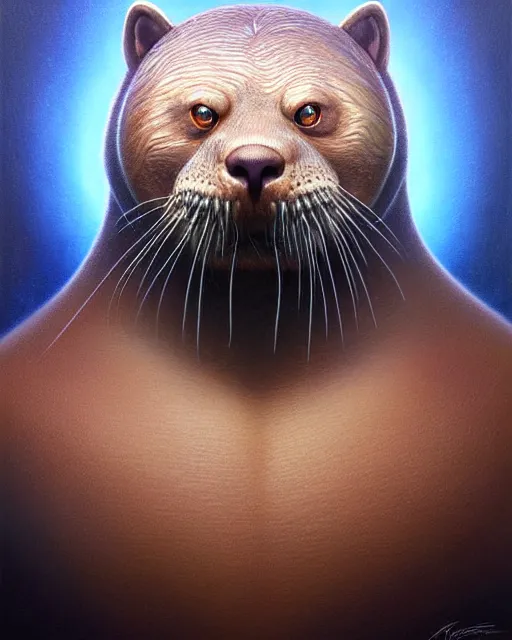 Image similar to detailed portrait of nick offerman as otter! hybrid by tomasz alen kopera and peter mohrbacher and johanna martine! and margaret keane! coherent luminescent