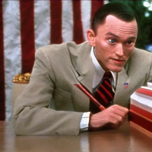 Prompt: forrest gump as the president of the United States of America