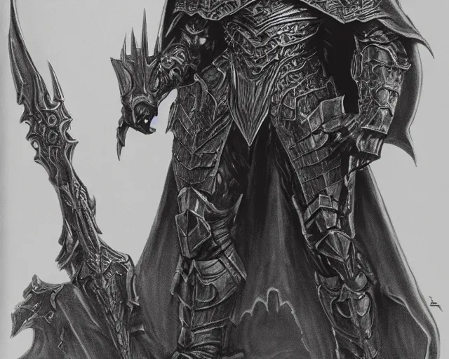 Image similar to sauron in full armour, concept art by mike ploog, greyscale,