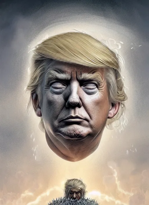Prompt: Portrait of Donald Trump, white glowing eyes, silver shaggy hair, cloak, ethereal wings, male, fantasy, extremely detailed, digital painting, artstation, concept art, smooth, sharp focus, illustration, stunning lighting, art by artgerm and greg rutkowski and alphonse mucha and simon stalenhag, realistic character concept, high fantasy, light atmosphere, golden ratio, cinematic lighting, hyperdetailed, high resolution, insanely detailed and intricate, artstation, Marc Simonetti, Greg Rutkowski, 8k