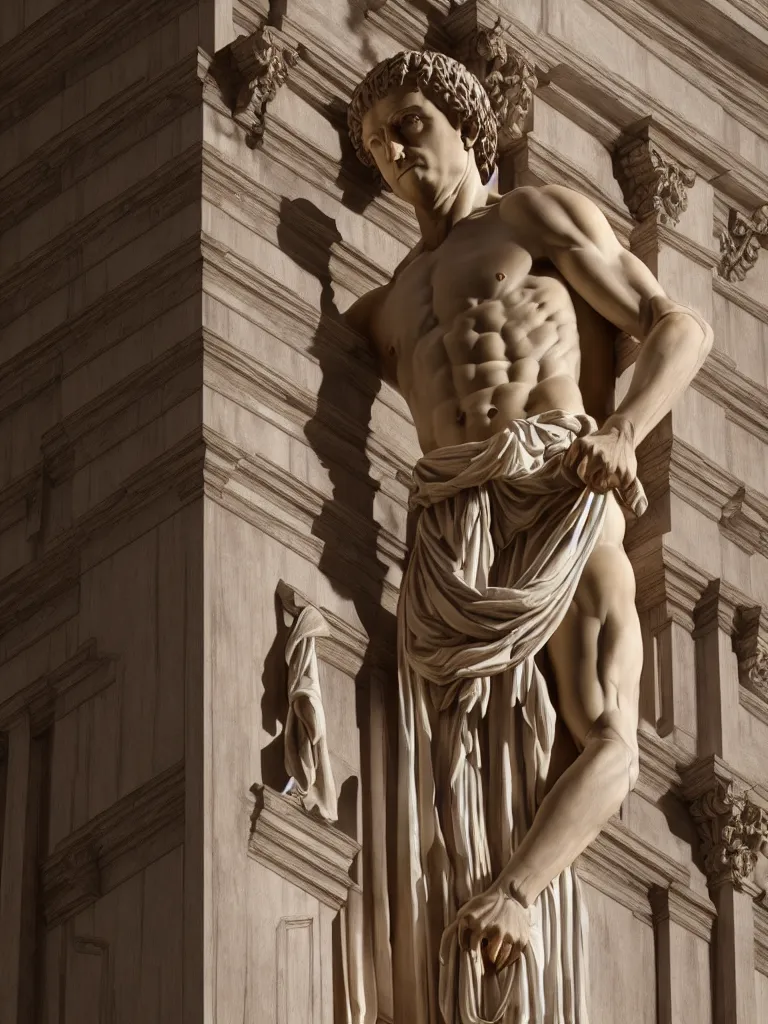 Image similar to wood scaffolding surrounds the statue of david, photorealistic, hyperdetailed, studio lighting, octane render, caustics