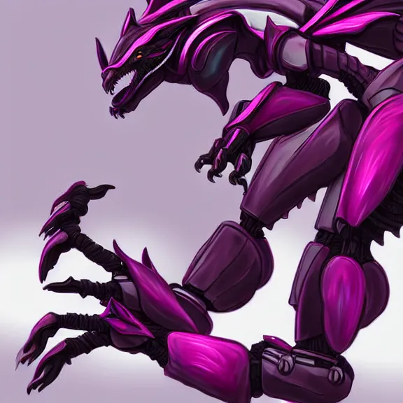 Image similar to very close up foot pov shot, detailed close foot shot, feet art, furry paw pov, paw pov, dragon paw, paws, hyperdetailed elegant beautiful stunning hot anthropomorphic mecha female dragon, sharp silver armor fuchsia skin, showing high quality hyperdetailed paws mecha dragon feet at camera, claws, warframe fanart, furaffinity, deviantart