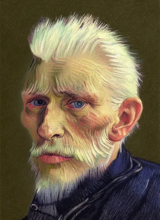 Image similar to portrait of a very old sailor with white hair, detailed realism face in painting, detailed beautiful portrait, expressionist oil painting masterpiece, 8 k resolution, smooth, sharp focus, pastel color palette, trending on artstation, by van gogh