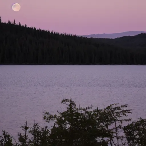 Image similar to full moonrise on still lake in the mountains