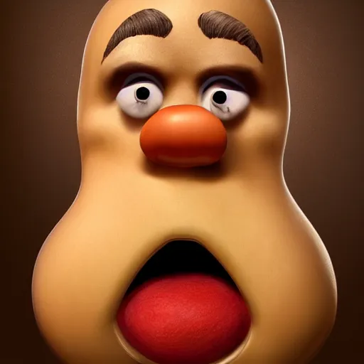 Prompt: teteaclaquestv mr potato head caricature, artgem, digital painting, color painting, hyperrealistic, concept art, oil painting, masterpiece, concept art, trending on deviantart, realistic and detailed face, highly detailed, high quality, 8 k, soft lighting, fancy colors, fantasy, cinematic, high coherence