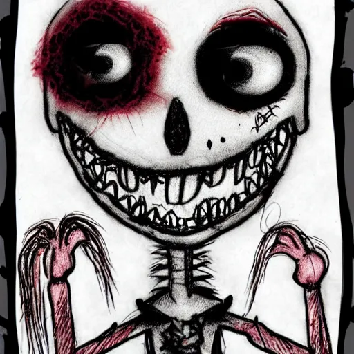 Image similar to grunge drawing of elmo by mrrevenge, corpse bride style, horror themed, detailed