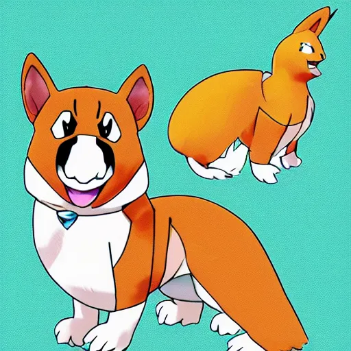 Prompt: a pokemon based on a corgi, anime style, highly detailed