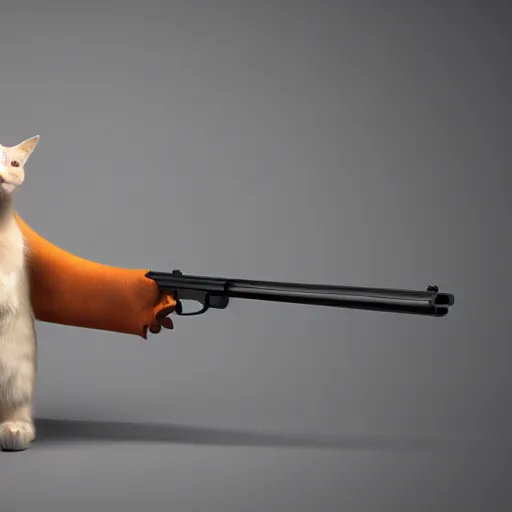 Image similar to simplistic 3 d render of a cat holding a gun, studio lighting, 4 k