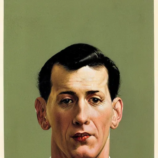 Image similar to Frontal portrait of Jim Kelly. A portrait by Norman Rockwell.