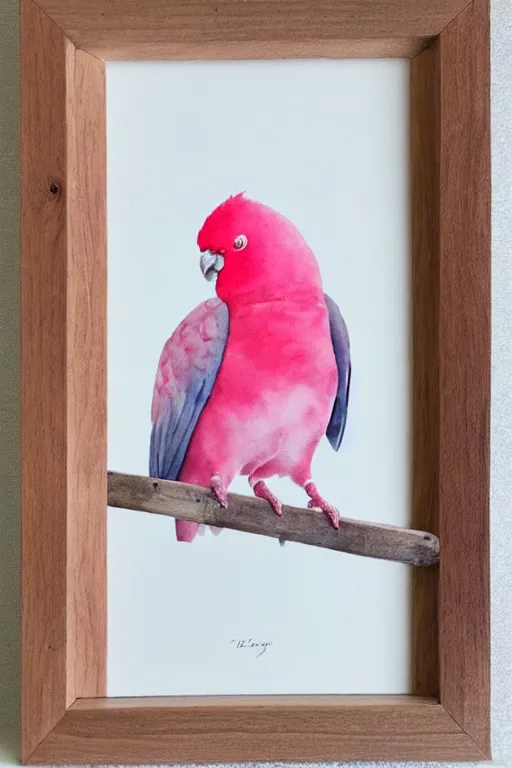 Image similar to a watercolor painting of a galah in a light wooden frame