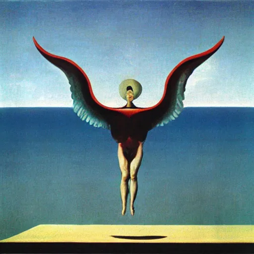 Prompt: the cardinality of the continuum, the cobordism of icarus painted by Dali and Magritte