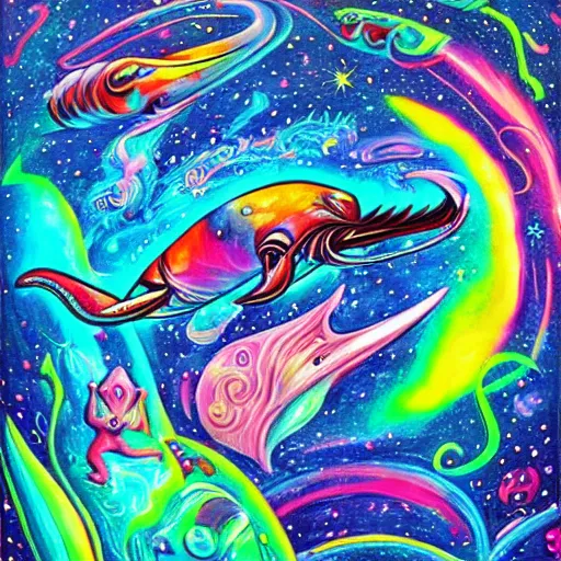 Image similar to fantasy space whale psychedelic painting