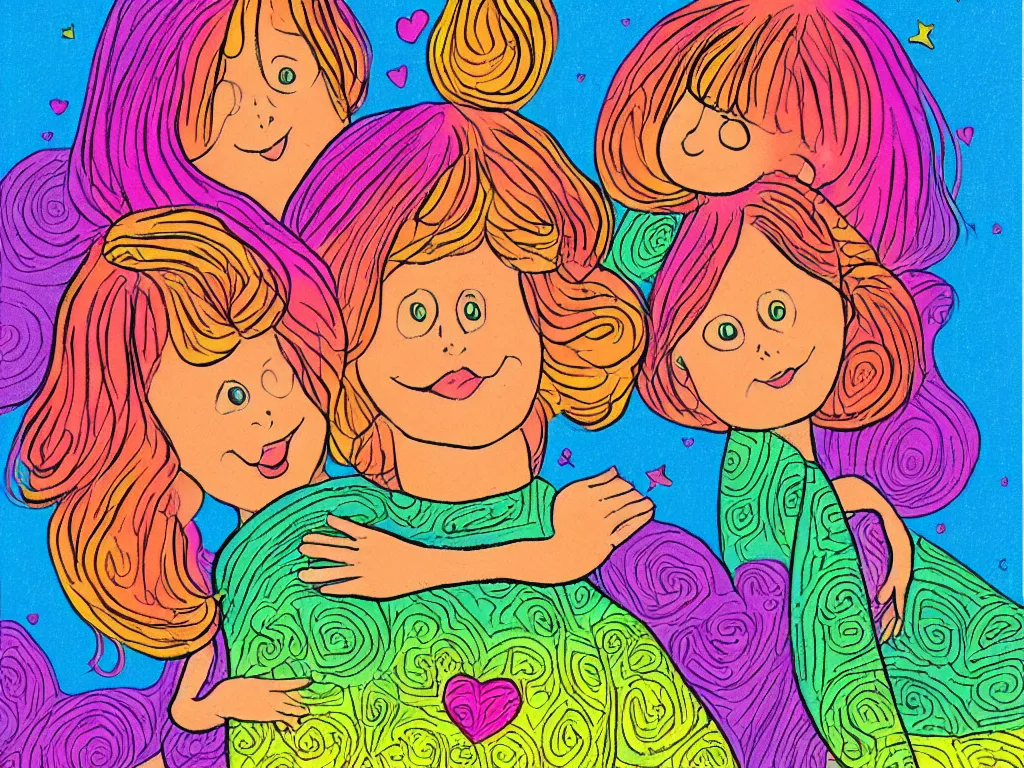 Prompt: Love You forever Robert munsch Sheila McGraw psychedelic book cover pastels illustration