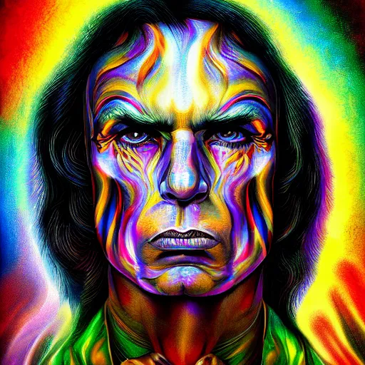 Image similar to an extremely psychedelic portrait of ronnie james dio, surreal, lsd, face, detailed, intricate, elegant, lithe, highly detailed, digital painting, artstation, concept art, smooth, sharp focus, illustration