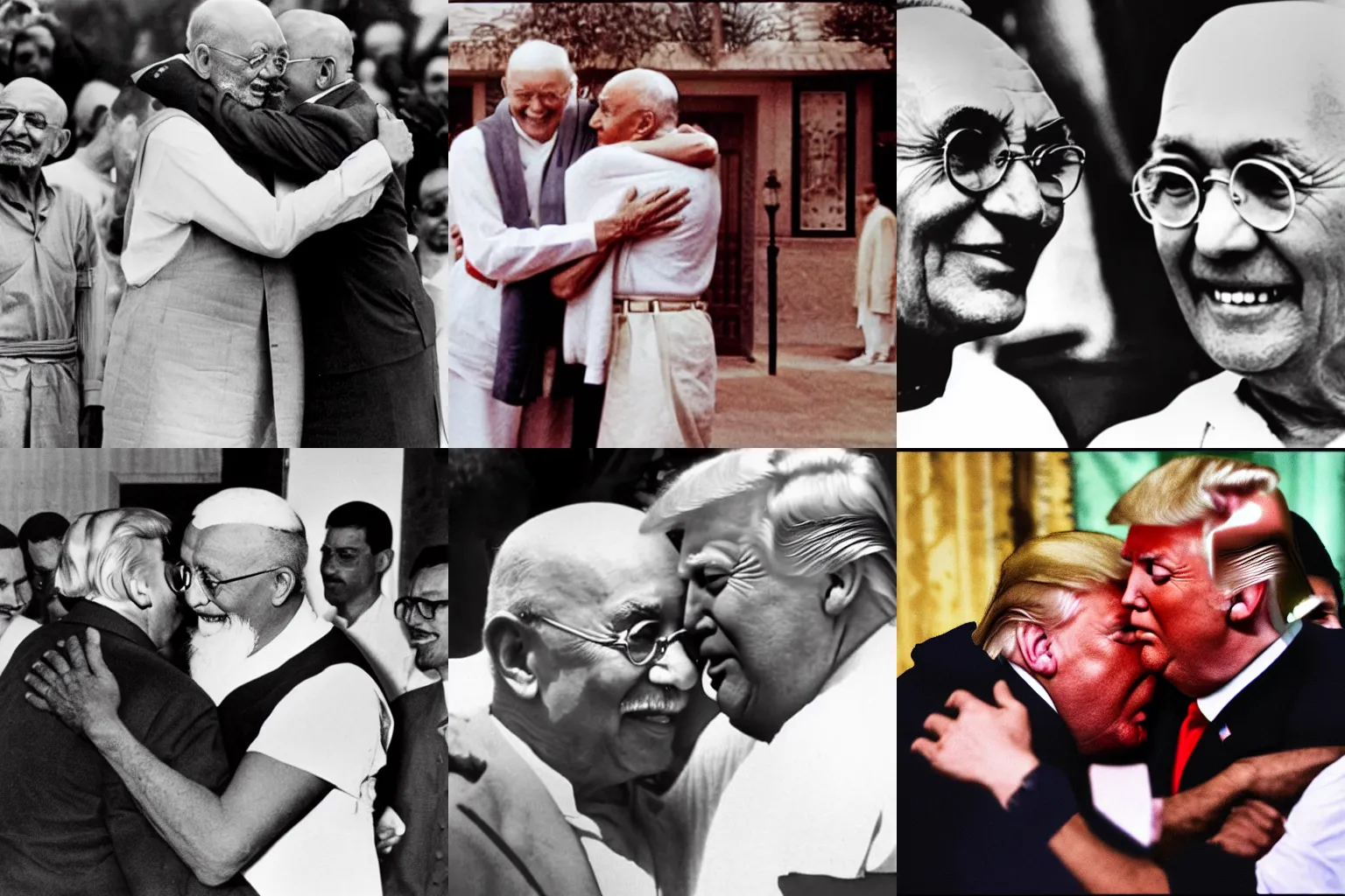 Prompt: Ghandi hugging Donald Trump