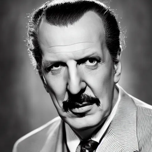 Prompt: dslr photo portrait still of vincent price in the new sci - fi movie, 8 5 mm, f 1. 8, 8 k,