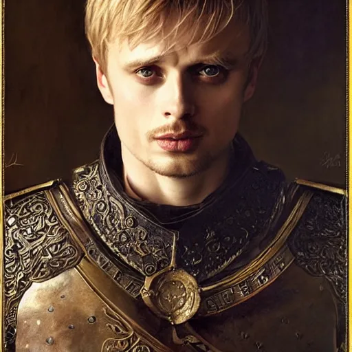 Prompt: attractive bradley james as attractive king arthur pendragon, natural lighting, high quality, very detailed painting, by gaston bussiere, tom bagshaw, j. c. leyendecker