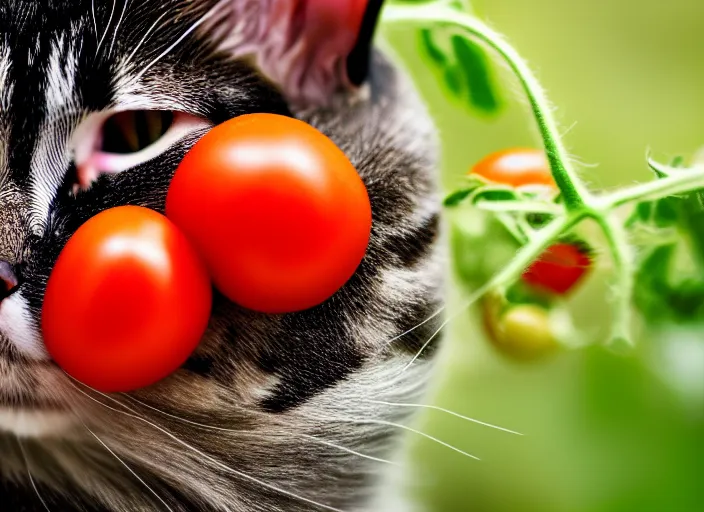 Image similar to tomatoes sprouting out of a cat. fantasy magic style. highly detailed 8 k. intricate. lifelike. soft light. sony a 7 r iv 5 5 mm. [ cinematic post - processing ].