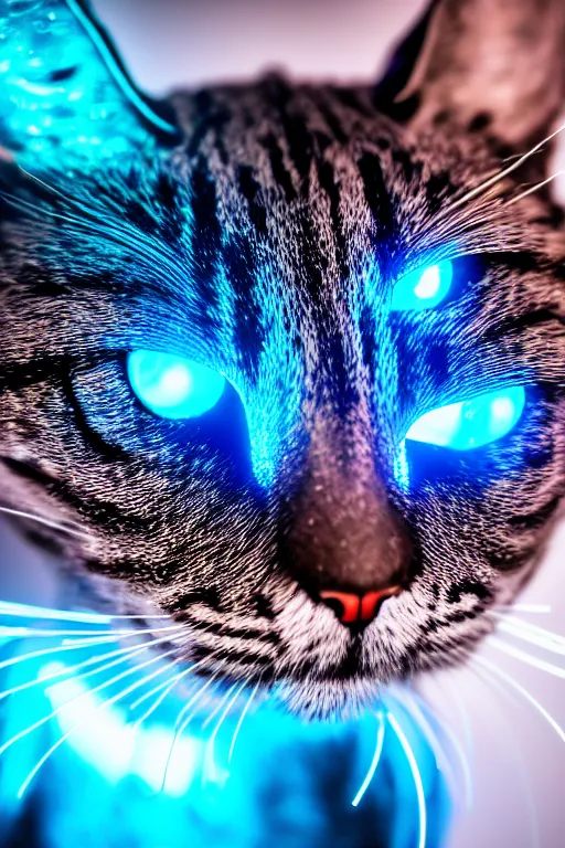 Prompt: detaled macro photo of the robocat, symmetry, awesome exposition, very detailed, highly accurate, intricate, professional lighting diffracted lightrays, 8 k, sense of awe, science magazine cover