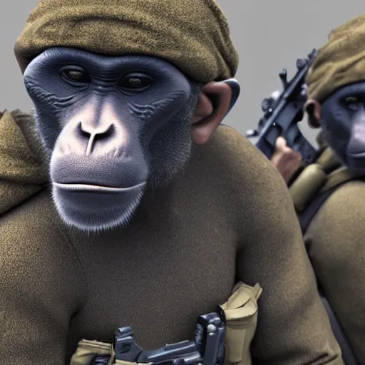 Image similar to monkey navy seals, 4 k, photorealistic, detailed