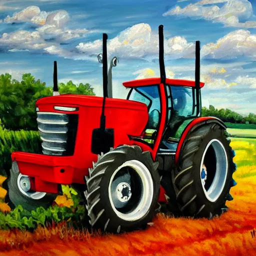 Image similar to a farmers tractor transforming into a Transformers robot, oil painting