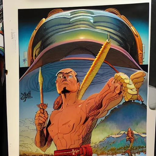 Prompt: jean giraud and moebius and don lawrence and alex ross and john romita jr, gouache and wash paints, smooth focus, sharp details, detailed details, bokeh, 4 k, fine 5 k details, fine details, fine intricate, fine facial proportionate, fine body proportionate / life as hopeless