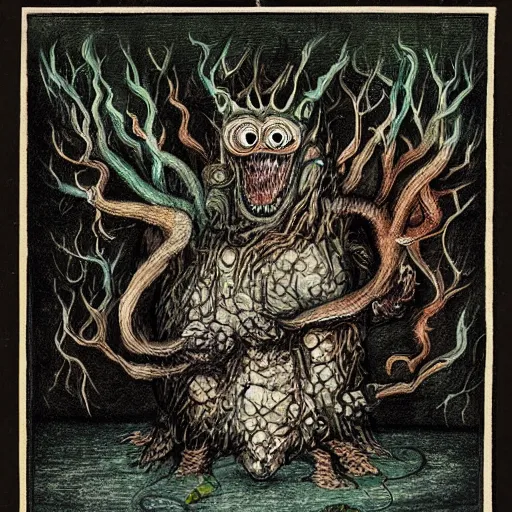 Image similar to bizarre bestiary of repressed unconscious emotional monsters and creatures