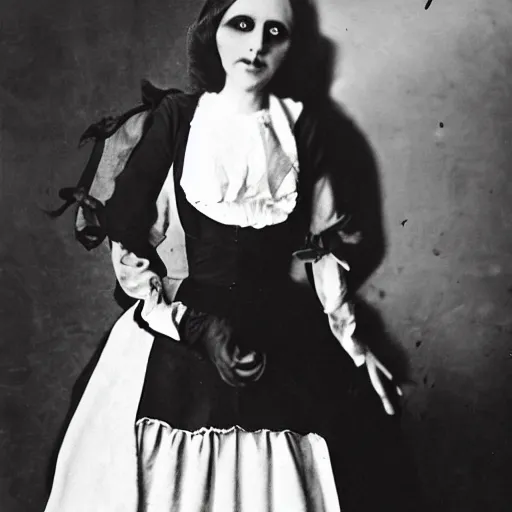 Prompt: count orlok in a maid outfit, vintage photograph, highly detailed, 4 k restoration