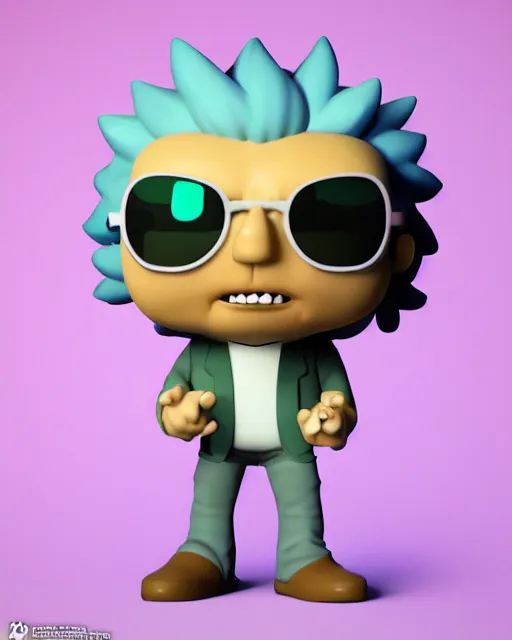 Image similar to full body 3d render of Rick Sanchez as a funko pop, studio lighting, white background, blender, trending on artstation, 8k, highly detailed