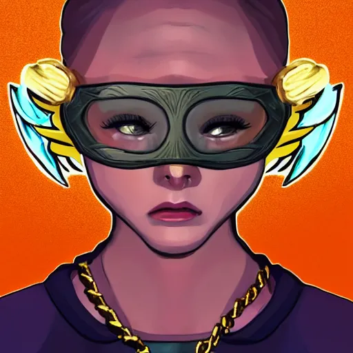 Prompt: baby Angel, baby cherub,wearing angel, face covered, Gucci, x logo, Chanel style , halo, ski mask, balaclava, face covered, wearing angel halo covered face, orange hoodie, hip hop, multiple golden necklaces, fantasy art apex fortnite Video game icon, 2d game art gta5 cover , official fanart behance hd artstation by Jesper Ejsing, by RHADS, Makoto Shinkai and Lois van baarle, ilya kuvshinov, rossdraws