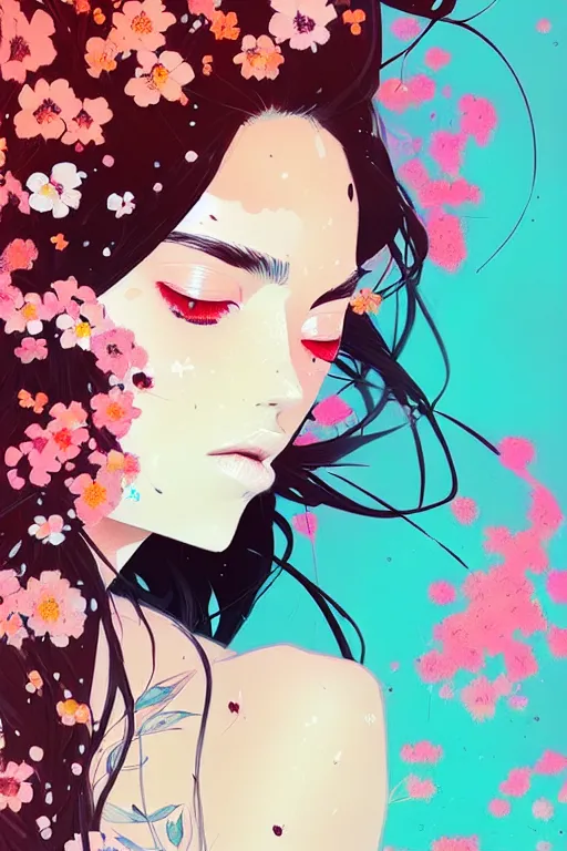 Image similar to a ultradetailed beautiful panting of a stylish woman surrounded by flowers, by conrad roset, greg rutkowski and makoto shinkai, trending on artstation