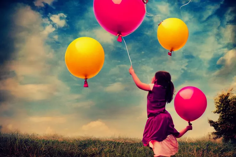 she let the balloon float up into the air with her | Stable Diffusion ...