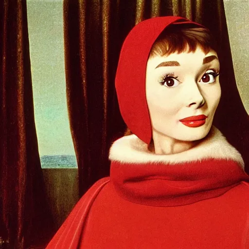 Prompt: audrey hepburn art by jan van eyck