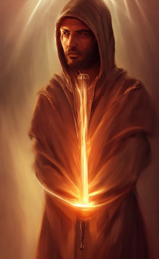 Prompt: hooded man smoking glass waterpipe, rays of light, beautiful portrait by marc adamus and loish, intricate, elegant, highly detailed, digital painting, artstation, concept art, smooth, sharp focus, illustration, art by artgerm, 8 k illustration in the style of gta poster art