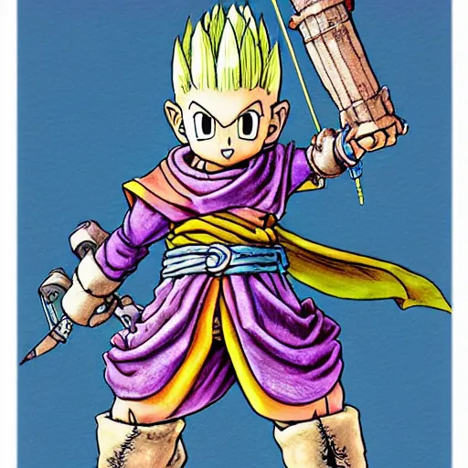 Prompt: Dragon Quest character concept art by Akira Toriyama,pencil on paper,as seen on pixiv,masterpiece,detailed,detailed,detailed