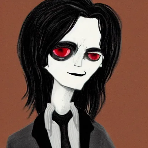 Image similar to young man portrait, black hair, skinny, corpse bride art style