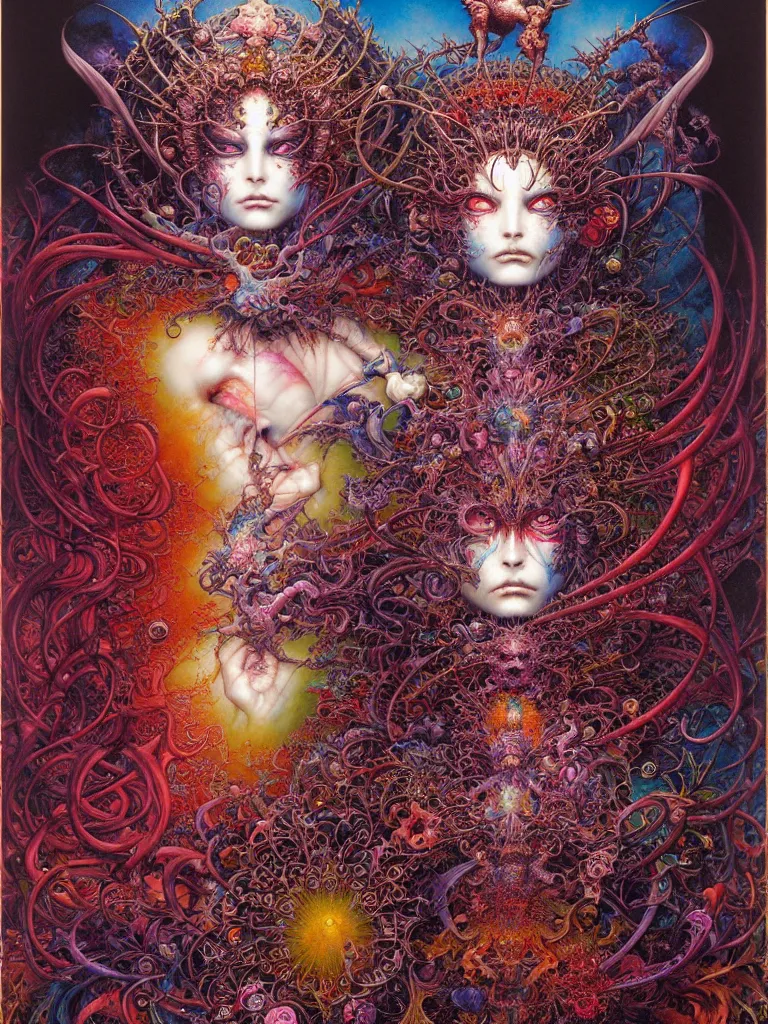 Prompt: realistic detailed image of False God by Lisa Frank, Ayami Kojima, Amano, Karol Bak, Greg Hildebrandt, and Mark Brooks, Neo-Gothic, gothic, rich deep colors. Beksinski painting, part by Adrian Ghenie and Gerhard Richter. art by Takato Yamamoto. masterpiece