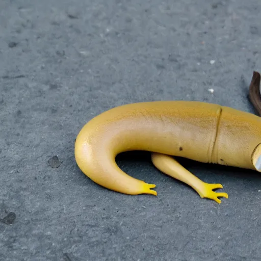 Prompt: a banana slug with deer antlers