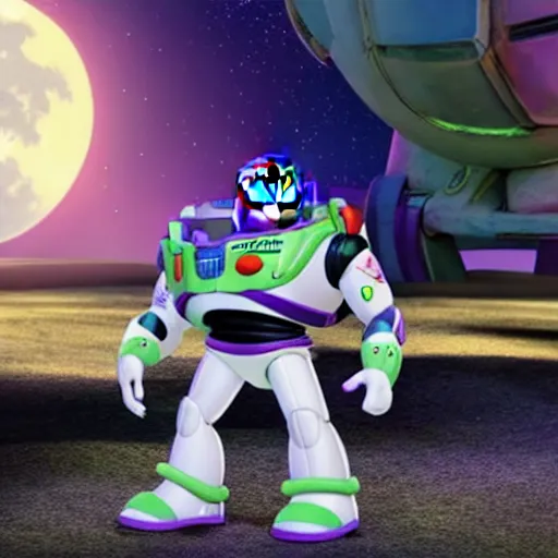 Prompt: buzz lightyear toy story 4 on the moon