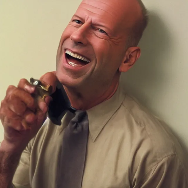 Image similar to bruce willis in a nut costume