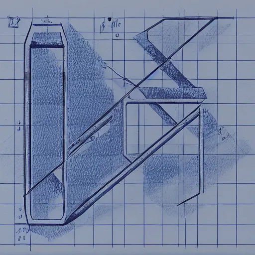 Image similar to impossible object, engineering drawing on blueprint paper