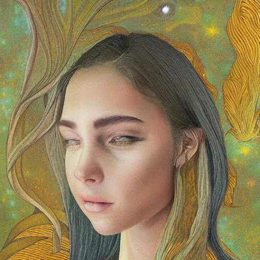 Image similar to beautiful detailed artistic portrait of a person travelling between different astral planes. reality is more than you think. grainy and rough. fine detail. soft colour scheme. artistic painting by lurid ( 2 0 2 2 ). featured on deviantart.