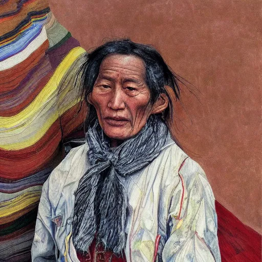 Image similar to high quality high detail painting by lucian freud, hd, portrait of tibetan skimo