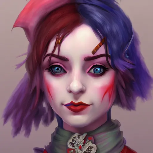 Image similar to Jester from Critical Role, 4k, digital art, trending on artstation, trending on cgsociety