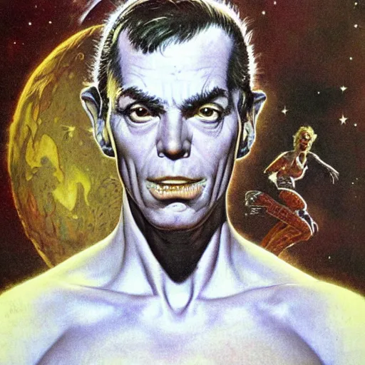 Image similar to upper body portrait of a pulp scifi creature, by norman rockwell and boris vallejo