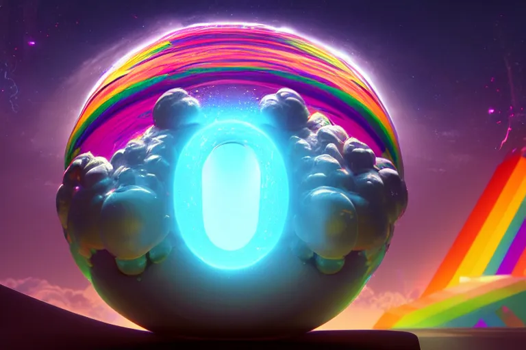 Image similar to a god dissolving into a new universe and then folding itself into a sphere which becomes a rainbow beacon signalling the arrival of a new goddess, in the style of wlop, illustration, epic, fantasy, hyper detailed, smooth, unreal engine, sharp focus, ray tracing