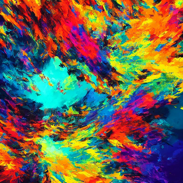 Prompt: fine art painting of an abstract explosion of vibrant colors, artstation, cgsociety, very detailed, intricate, detailed illustration, deep vibrant colors